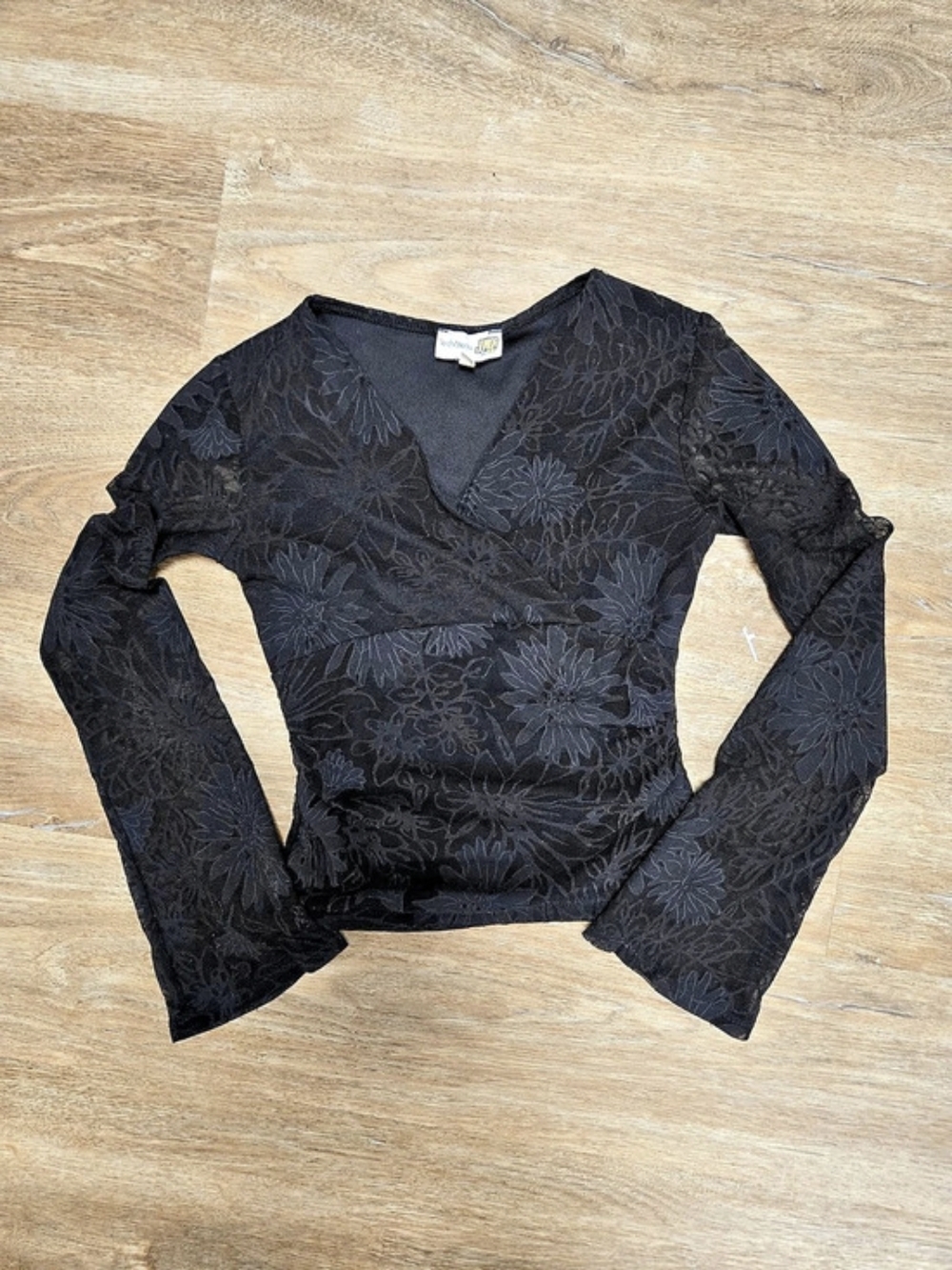 Le Chateau Floral Long Sleeve Blouse in Black Size Small Like New